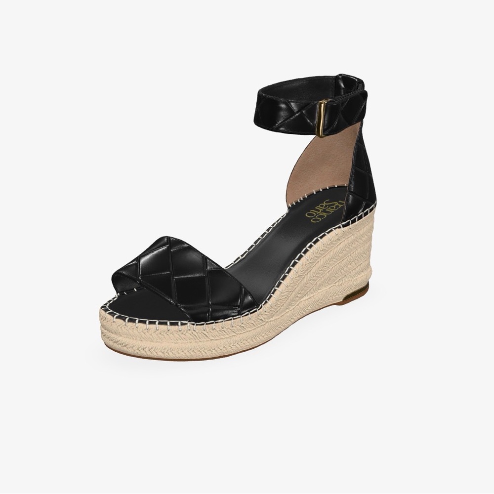 Franco Sarto Clemens Espadrille Wedge Sandals Black Leather Woven Strap Jute, 8 - Picture 3 of 11